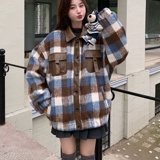 Tzarkozy-Collared Plaid Button-Up Jacket