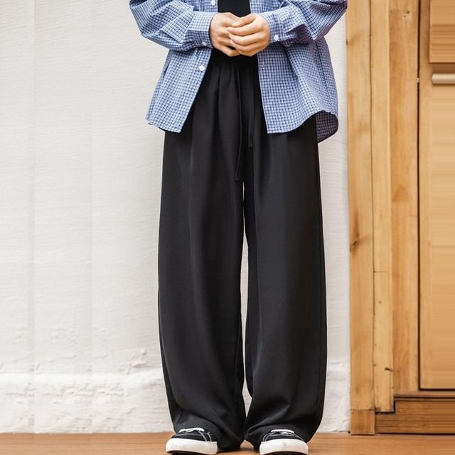 Really Point-High Waist Plain Wide Leg Sweatpants