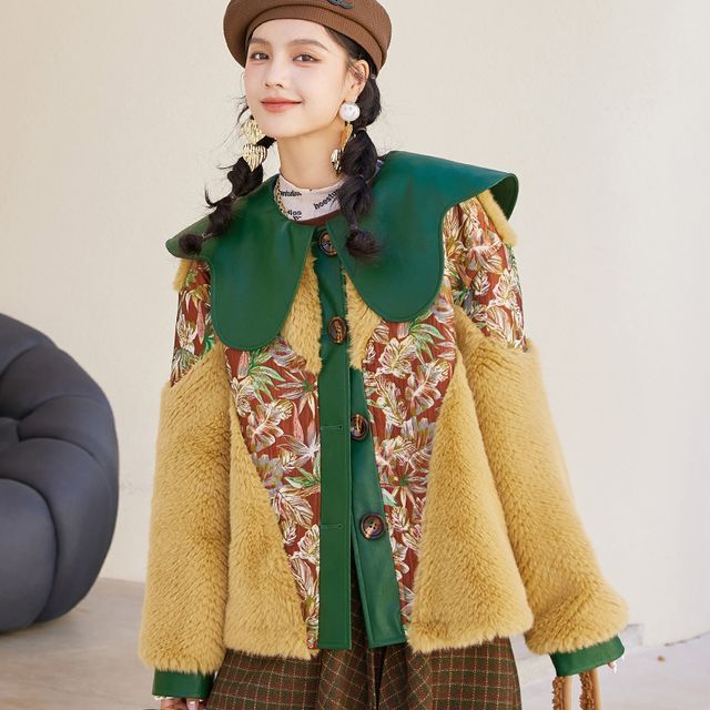 Lokanda C-Floral Panel Contrast Trim Fleece Jacket