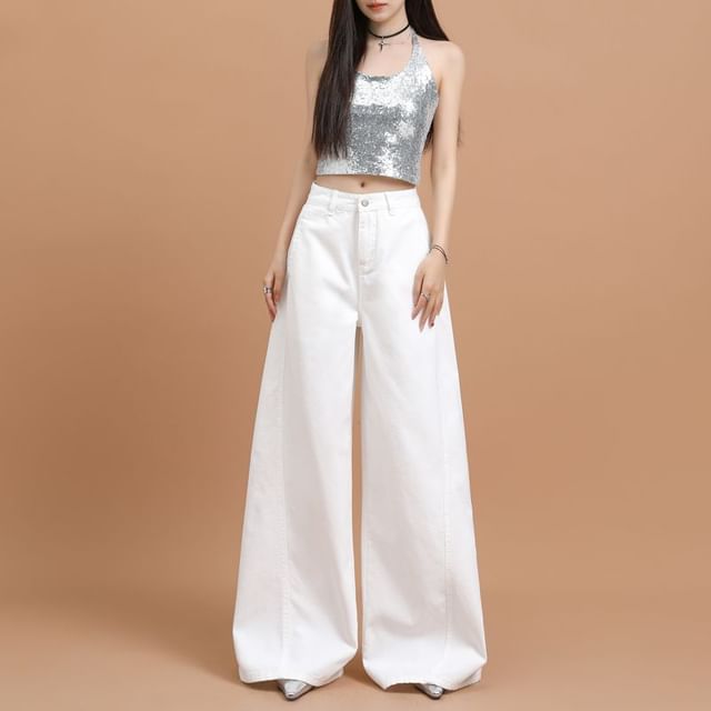 Denimot-Mid Rise Plain Baggy Pants