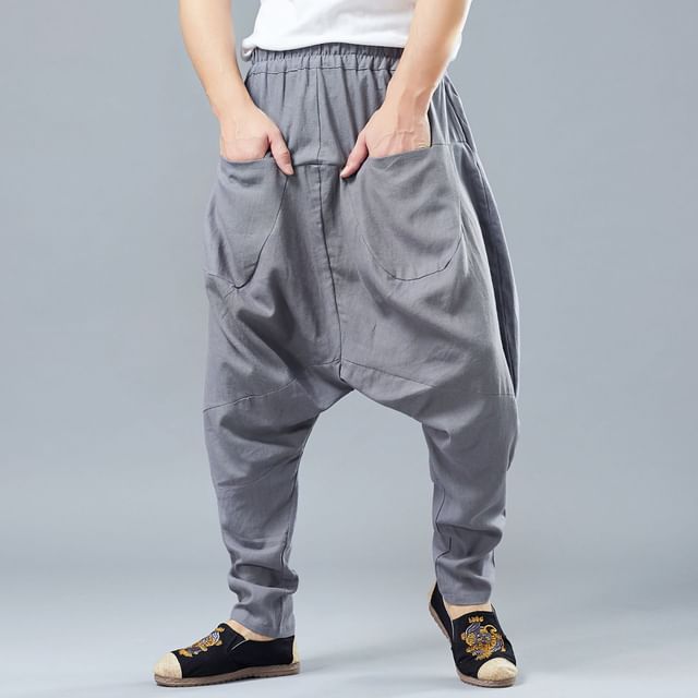 Sparrow Farm-Elastic Waist Plain Harem Pants