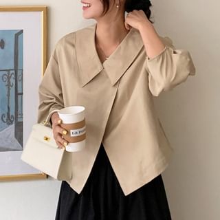 Coris-Puff-Sleeve Plain Front-Slit Jacket