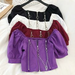 Wilder Dreams - Puff-Sleeve Zipped Top Wilder Dreams - Puff-Sleeve Zipped Top