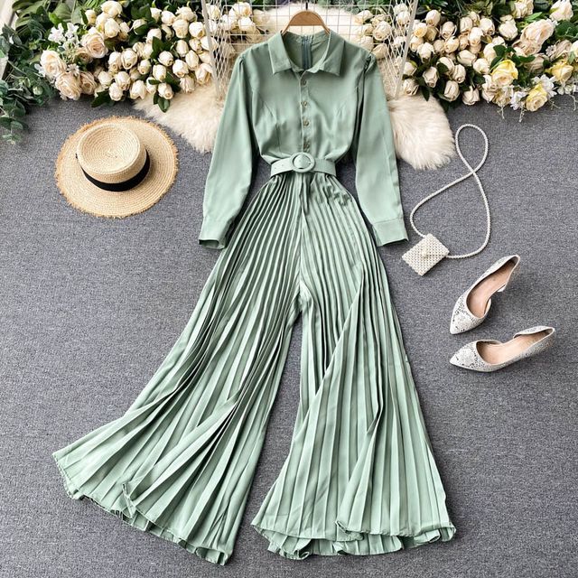 Lucuna - Long-Sleeve Pleated Jumpsuit 