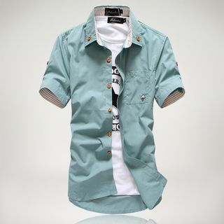 Aozora-Short-Sleeve Plain Shirt