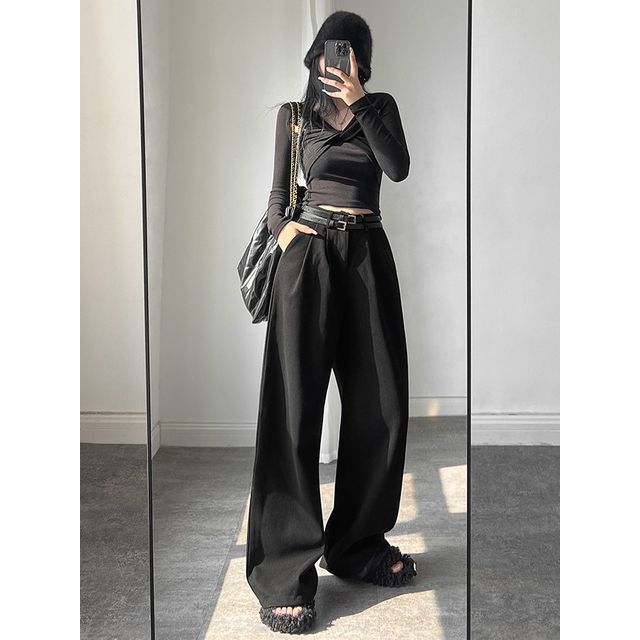 Girls Supply - Waist-Details Wide-Leg Dress Pants with Belt | YesStyle