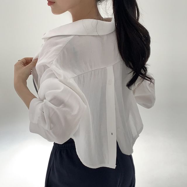 Tulstrix-Long Sleeve Collared Plain Slit Shirt