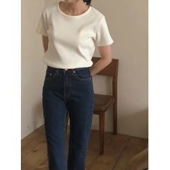 maybe-baby - Round-Neck Ribbed T-Shirt maybe-baby - Round-Neck Ribbed T-Shirt