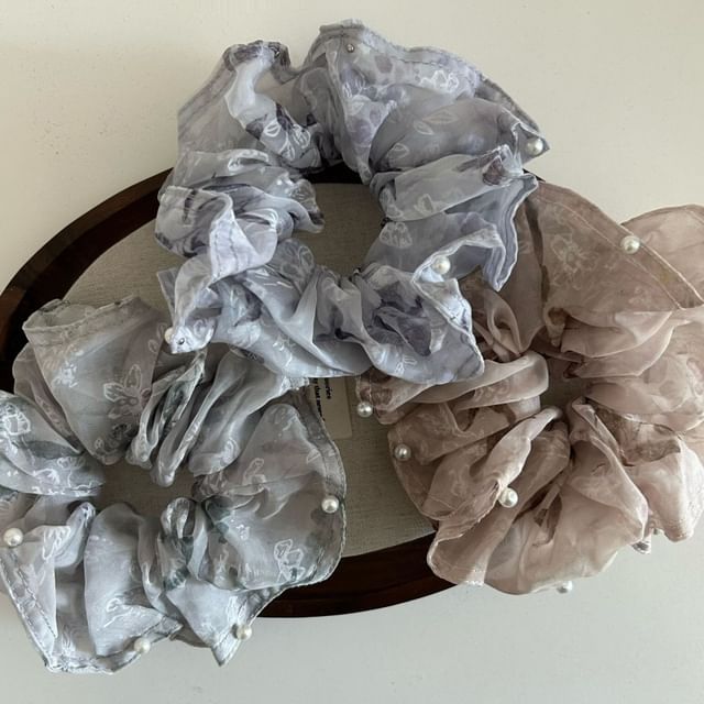 enthice-Faux Pearl Organza Scrunchie