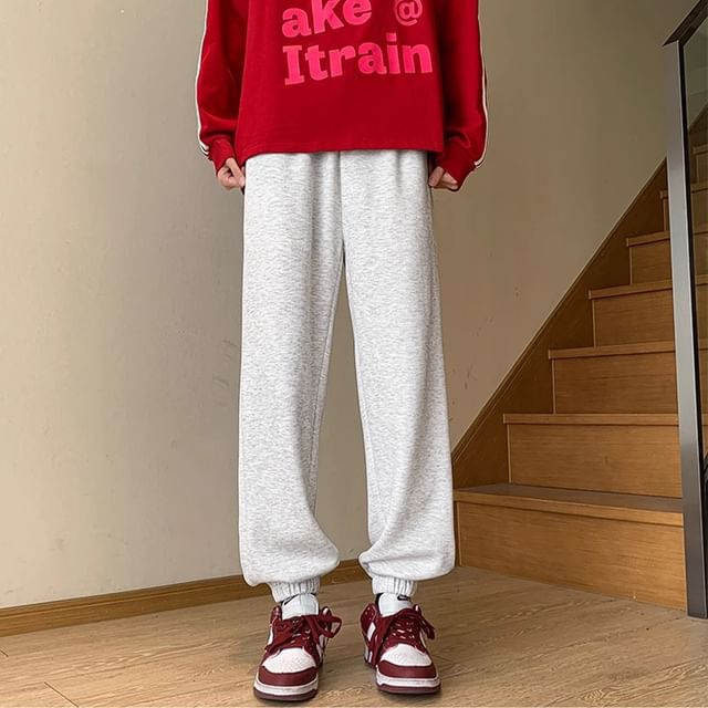 fluffush-Drawstring Waist Plain Straight Leg Sweatpants