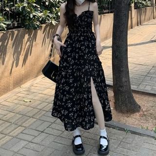 Sancus Spaghetti Strap V-Neck Floral Print Maxi A-Line Dress Sale