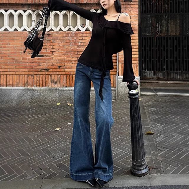 Jerolenea-High Waist Washed Flared Jeans