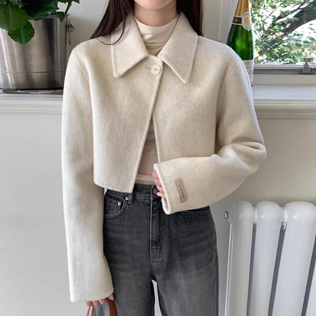 Coris-Collar Plain Cropped Single-Button Jacket