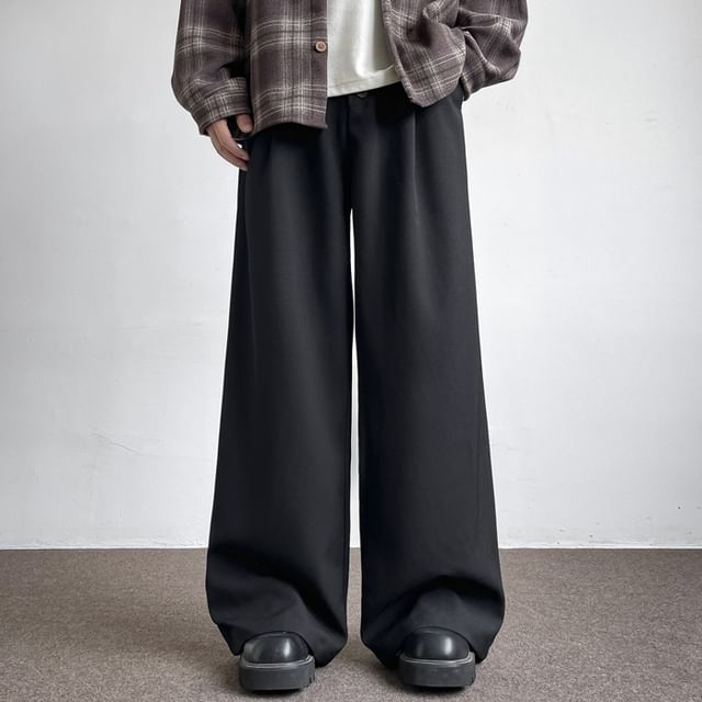 Mimiyox-Low Rise Plain Wide Leg Pants