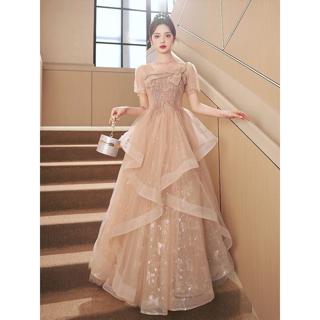 oh polly drop a glint gold dress 1950s inspired tea length sparkle wedding dress – La Novale Atelier main image 0