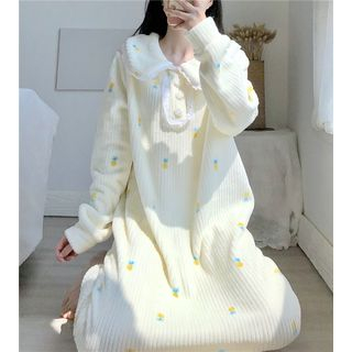 Fabricino - Long-Sleeve Pineapple Print Midi Pajama Dress | YesStyle