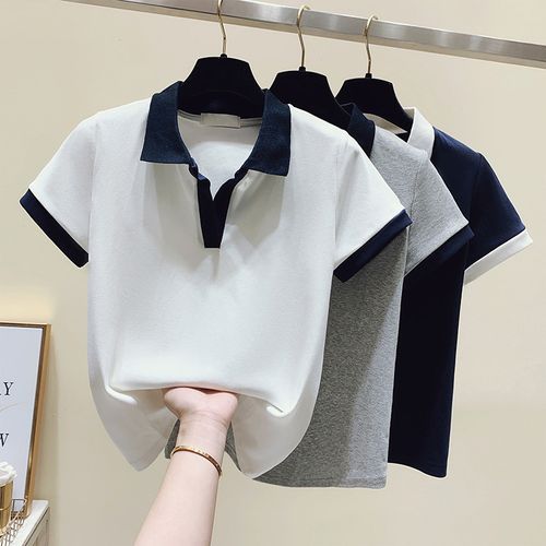 Contrast Collar Cropped Polo Shirt