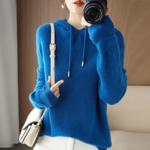 Weelop-Woolen Plain Knit Hoodie
