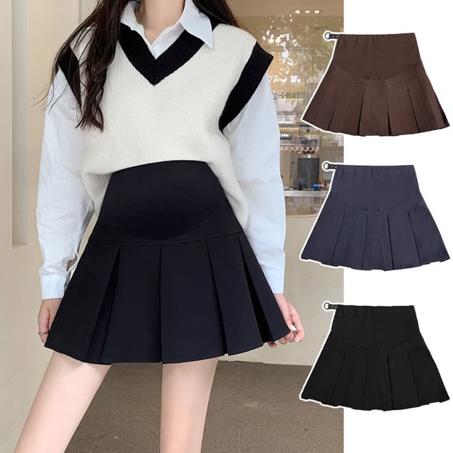 Rosy Street-Maternity Plain Mini Pleated Skirt