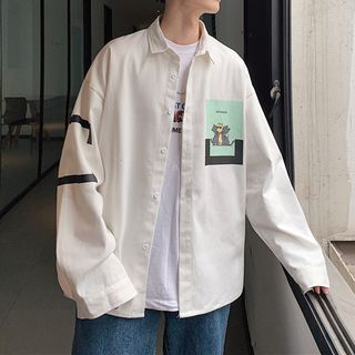 cat print button down shirt