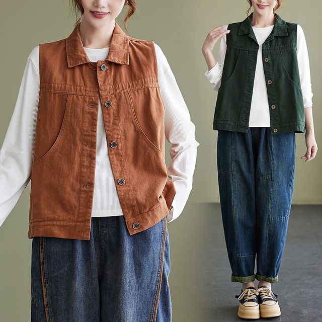 MIKIGA-Plain Single-Breasted Vest
