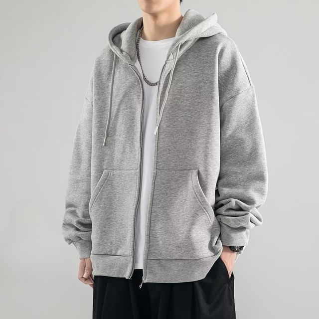 Urtishia-Plain Zip-Up Hoodie