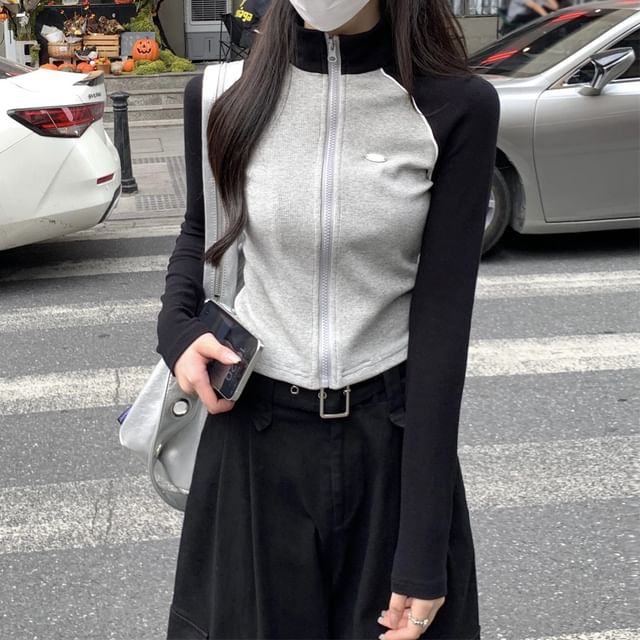 Trendycas-Stand Collar Raglan Zip Jacket
