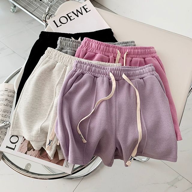 Cloud Nine-High Waist Plain Drawstring Shorts