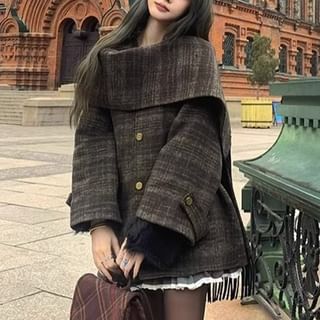 Shinsei-Plaid Cape Coat