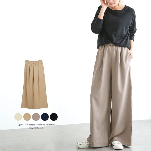 Lewwe-High Waist Plain Wide Leg Pants