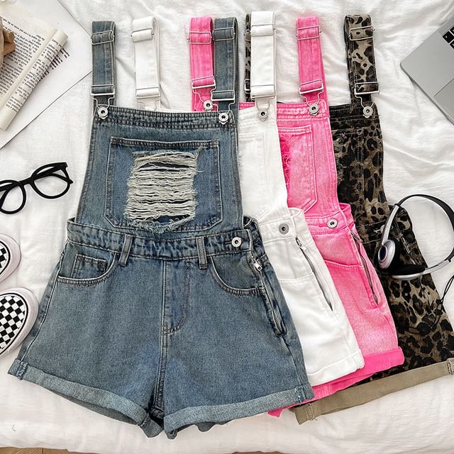 DIYI-Distressed Denim Jumper Shorts