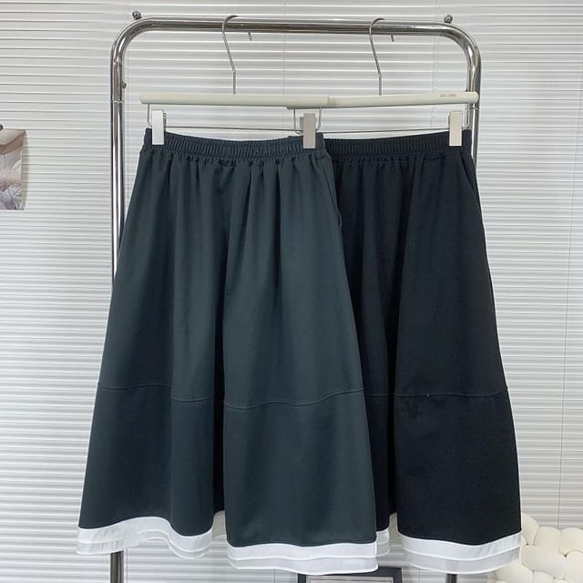 Supernova-High Rise Two-Tone Midi A-Line Skirt