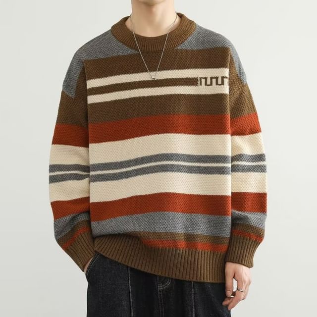 Cowpow-Crew Neck Color Block Sweater