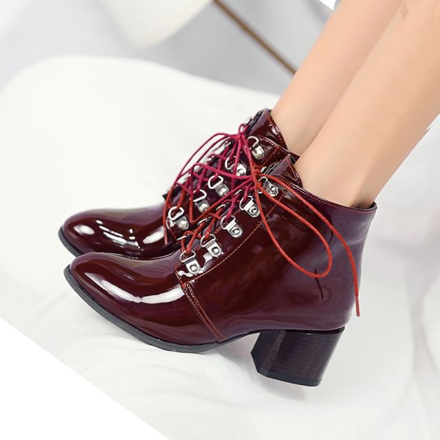 Cinnabelle-Chunky Heel Lace-Up Short Boots