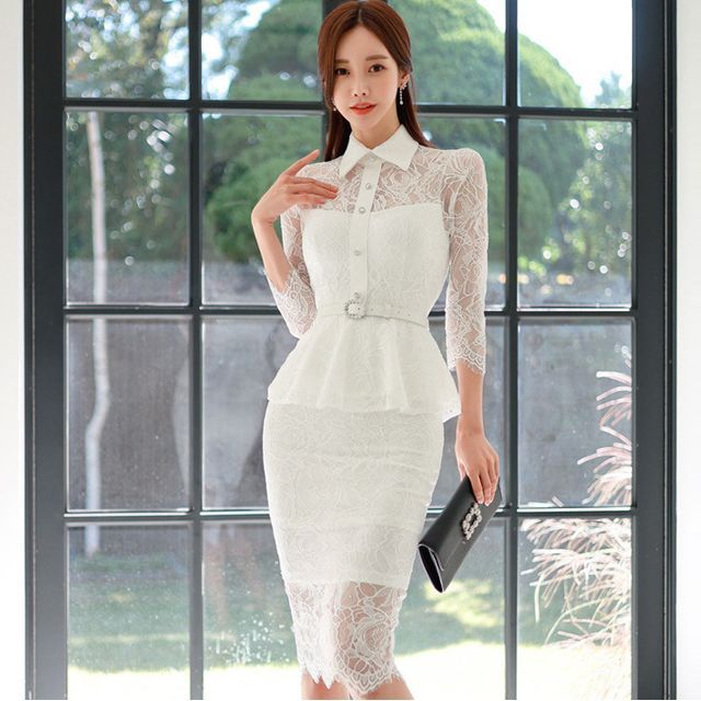 chinese dress ladies Boho Chiffon and Lace Scalloped 3/4 Sleeve Wedding Dress with V Back-715720