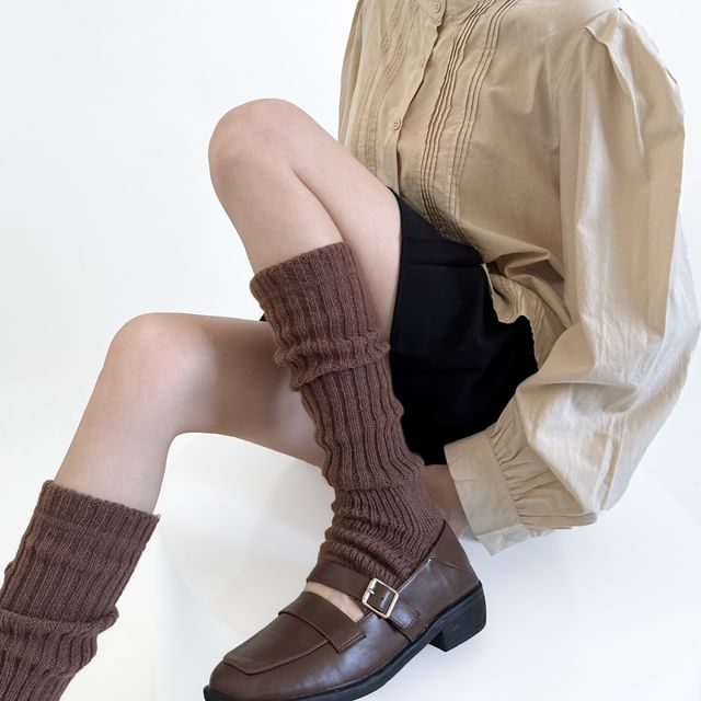 Gentiana-Plain Ribbed Knit Tall Socks