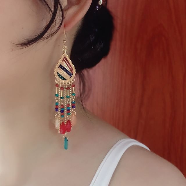 Lexama-Bead Tassel Drop Earring