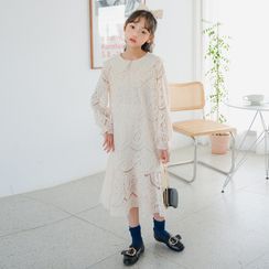 Cynanne - 小童蕾絲長袖直身連衣中裙 Cynanne - 小童蕾絲長袖直身連衣中裙