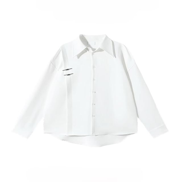 Zentrus-Long-Sleeve Collared Plain Buckled Shirt