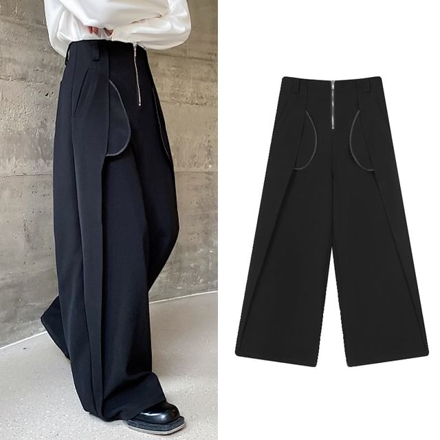 Bjorn-Mid Rise Plain Wide Leg Pants
