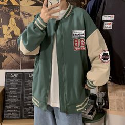 Besto - Lettering Zip-Up Baseball Jacket Besto - Lettering Zip-Up Baseball Jacket