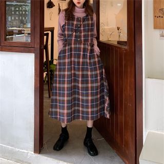plaid dress over turtleneck