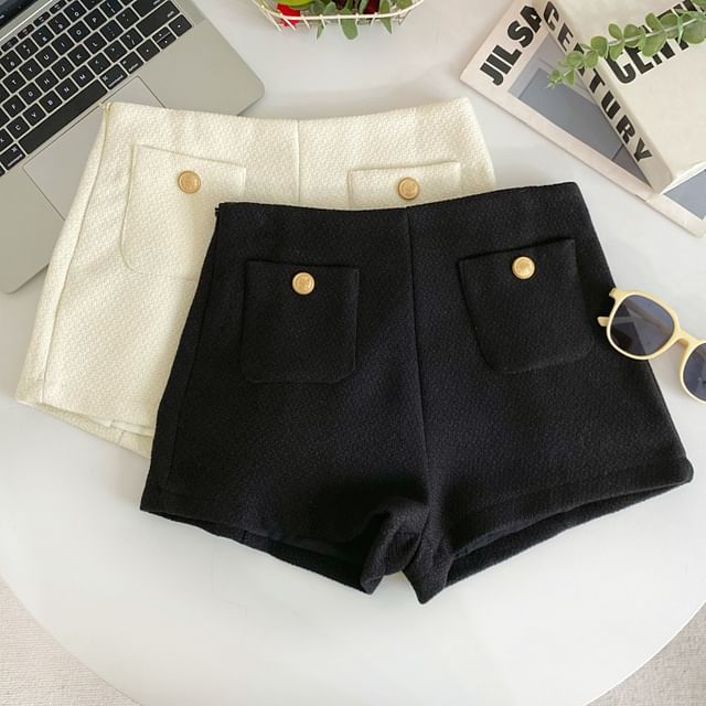 Iasia-High Waist Plain Hot Pants