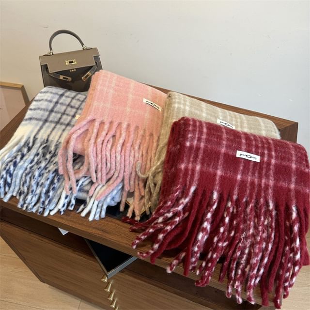Frior-Plaid Fringed Trim Scarf