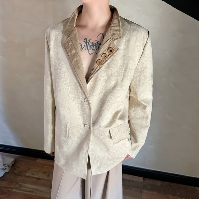 Orungeetun-Stand Collar Reversible Jacquard Button Jacket