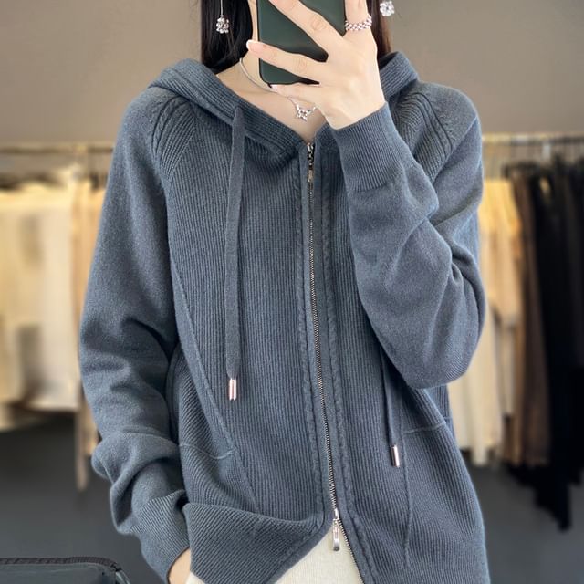 Weelop-Plain Hood Zip Cardigan
