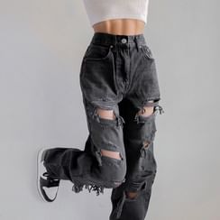 Honet - High Waist Loose Fit Ripped Jeans