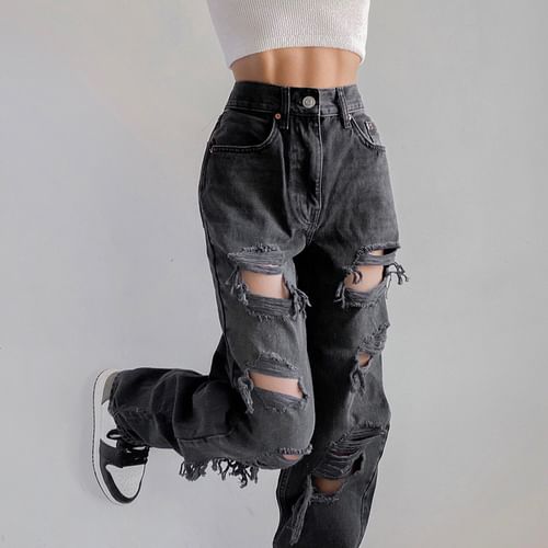 ripped jeans black high waisted