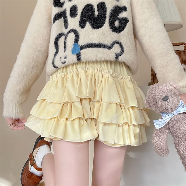 Mikiko-High Waist Plain Ruffled Shorts