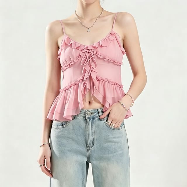 Asiris-Einfarbiges Camisole-Oberteil mit Rüschen